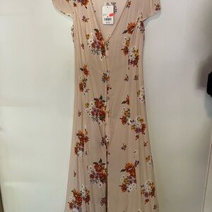 NWT Forever 21 Beige Maxi Dress with Orange & Green Floral Print